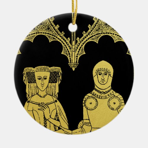 Medieval Tomb Brass Rubbing Knight Lady and Child Ceramic Ornament