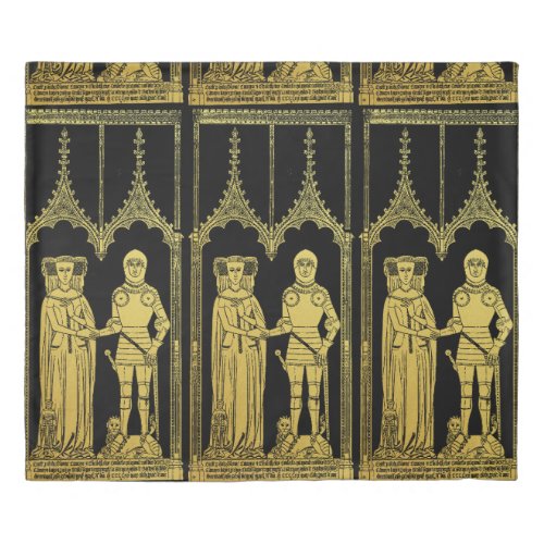 Medieval Tomb Brass Rubbing Knight Lady and Child Duvet Cover