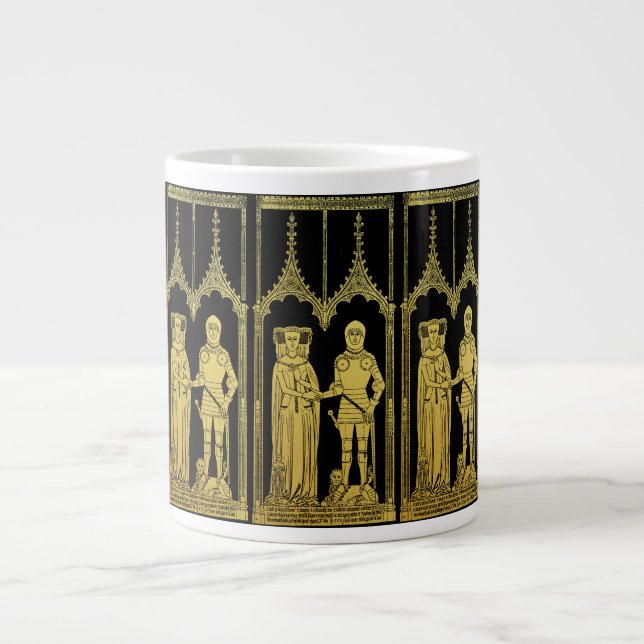 Medieval Tomb Brass Rubbing Knight, Lady and Child Giant Coffee Mug (Front)
