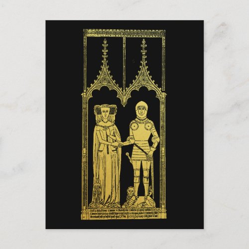 Medieval Tomb Brass Rubbing Knight Lady and Child Postcard