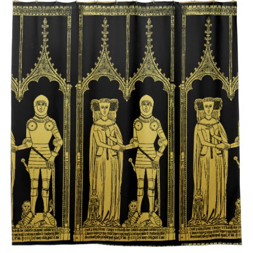 Medieval Tomb Brass Rubbing Knight Lady and Child Shower Curtain