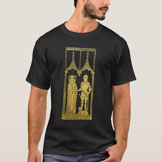 Medieval Tomb Brass Rubbing Knight, Lady and Child T-Shirt (Front)