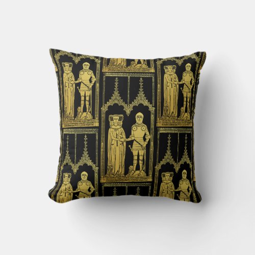 Medieval Tomb Brass Rubbing Knight Lady and Child Throw Pillow