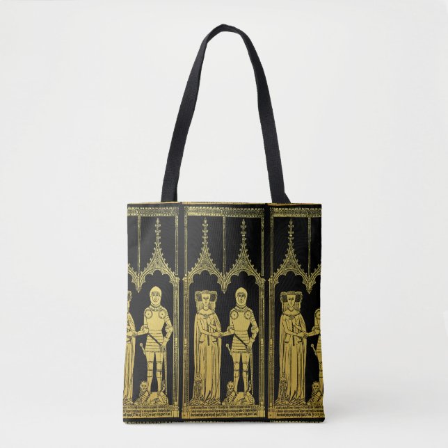 Medieval Tomb Brass Rubbing Knight, Lady and Child Tote Bag (Front)