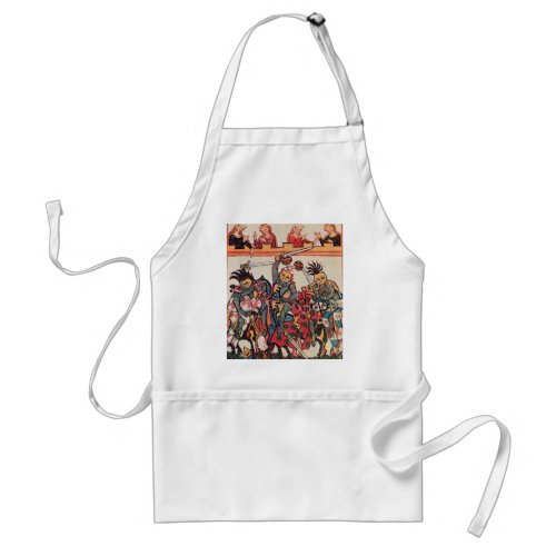 MEDIEVAL TOURNAMENT FIGHTING KNIGHTS AND DAMSELS ADULT APRON