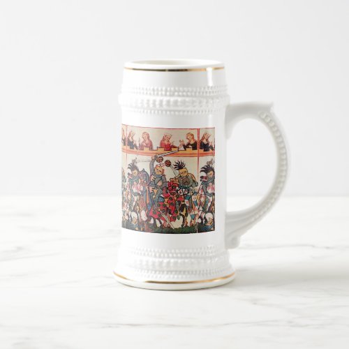 MEDIEVAL TOURNAMENT FIGHTING KNIGHTS AND DAMSELS BEER STEIN