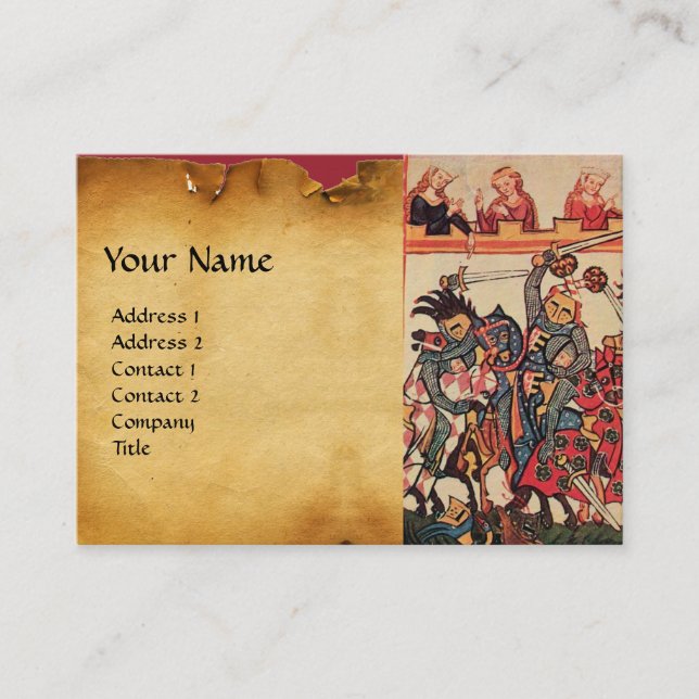 MEDIEVAL TOURNAMENT, FIGHTING KNIGHTS AND DAMSELS BUSINESS CARD (Front)