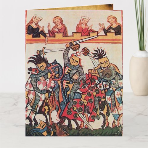 MEDIEVAL TOURNAMENT FIGHTING KNIGHTS AND DAMSELS CARD