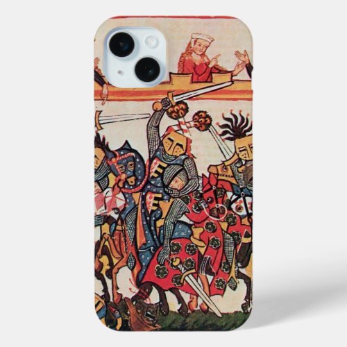 MEDIEVAL TOURNAMENT FIGHTING KNIGHTS AND DAMSELS iPhone 15 PLUS CASE