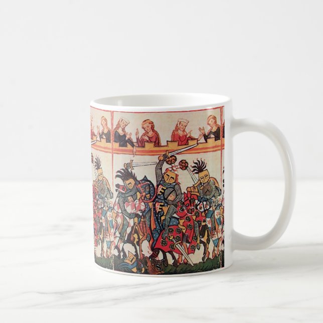 MEDIEVAL TOURNAMENT, FIGHTING KNIGHTS AND DAMSELS COFFEE MUG (Right)