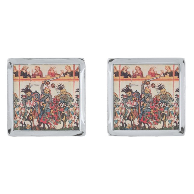 MEDIEVAL TOURNAMENT, FIGHTING KNIGHTS AND DAMSELS CUFFLINKS (Front)