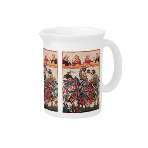 MEDIEVAL TOURNAMENT FIGHTING KNIGHTS AND DAMSELS DRINK PITCHER