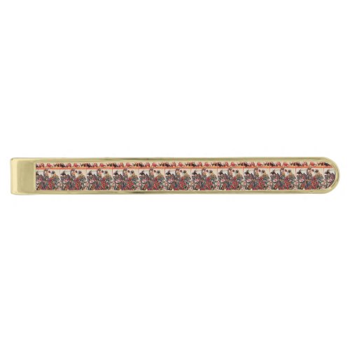 MEDIEVAL TOURNAMENT FIGHTING KNIGHTS AND DAMSELS GOLD FINISH TIE BAR