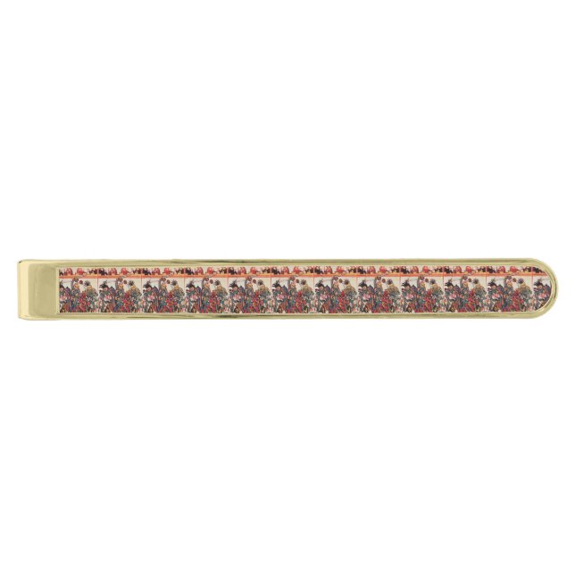 MEDIEVAL TOURNAMENT, FIGHTING KNIGHTS AND DAMSELS GOLD FINISH TIE BAR (Front)