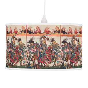 MEDIEVAL TOURNAMENT, FIGHTING KNIGHTS AND DAMSELS HANGING LAMP