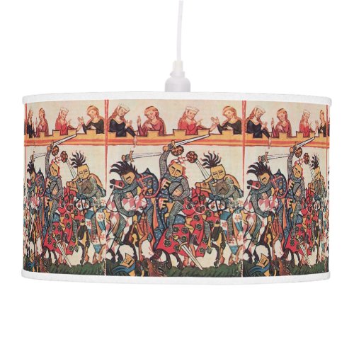 MEDIEVAL TOURNAMENT FIGHTING KNIGHTS AND DAMSELS HANGING LAMP