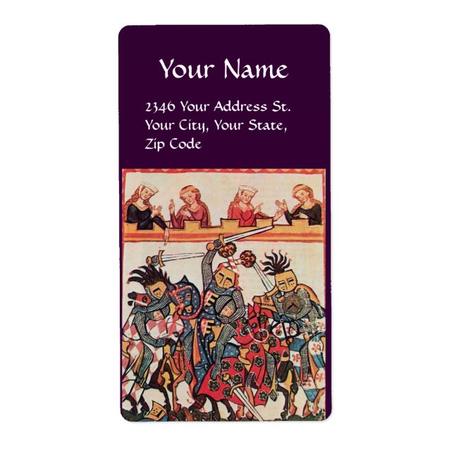 MEDIEVAL TOURNAMENT, FIGHTING KNIGHTS AND DAMSELS LABEL (Front)