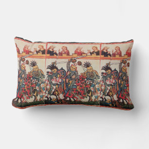 MEDIEVAL TOURNAMENT, FIGHTING KNIGHTS AND DAMSELS LUMBAR PILLOW