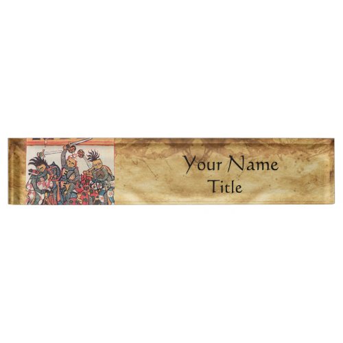 MEDIEVAL TOURNAMENT FIGHTING KNIGHTS AND DAMSELS NAME PLATE