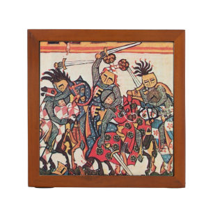 MEDIEVAL TOURNAMENT, FIGHTING KNIGHTS AND DAMSELS PENCIL HOLDER