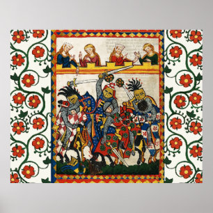 MEDIEVAL TOURNAMENT, FIGHTING KNIGHTS AND DAMSELS POSTER