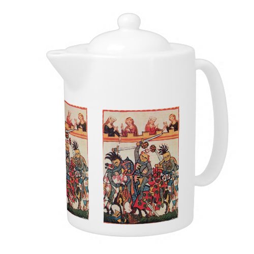 MEDIEVAL TOURNAMENT FIGHTING KNIGHTS AND DAMSELS TEAPOT
