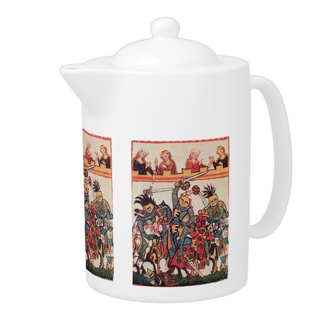 MEDIEVAL TOURNAMENT, FIGHTING KNIGHTS AND DAMSELS TEAPOT (Right)