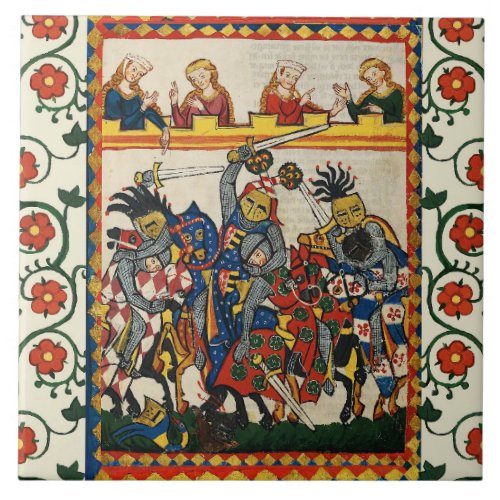 MEDIEVAL TOURNAMENT FIGHTING KNIGHTS AND DAMSELS TILE