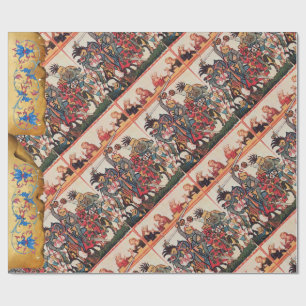 MEDIEVAL TOURNAMENT FIGHTING KNIGHTS AND DAMSELS WRAPPING PAPER