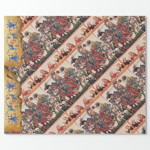 MEDIEVAL TOURNAMENT FIGHTING KNIGHTS AND DAMSELS WRAPPING PAPER