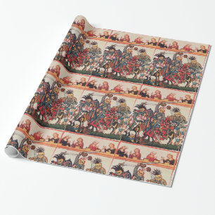 MEDIEVAL TOURNAMENT FIGHTING KNIGHTS AND DAMSELS WRAPPING PAPER