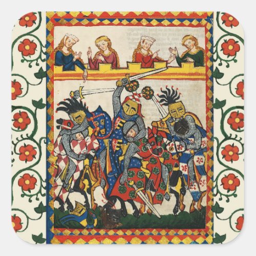 MEDIEVAL TOURNAMENT FIGHTING KNIGHTS DAMSELS  SQUARE STICKER