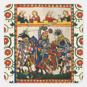 MEDIEVAL TOURNAMENT, FIGHTING KNIGHTS ,DAMSELS  SQUARE STICKER