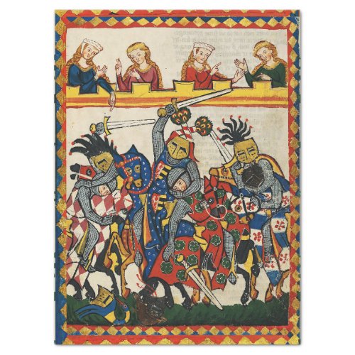 MEDIEVAL TOURNAMENT FIGHTING KNIGHTS DAMSELS  TI TISSUE PAPER