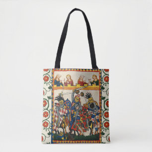 MEDIEVAL TOURNAMENT, FIGHTING KNIGHTS ,DAMSELS TOTE BAG