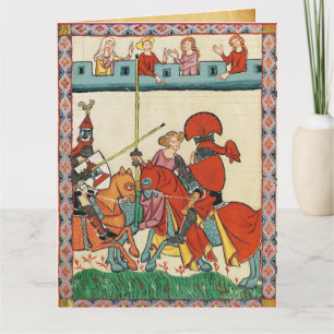 MEDIEVAL TOURNAMENT,KNIGHTS HORSEBACK AND DAMSELS CARD