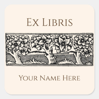 Medieval Trees Ex Libris Bookplate, Customizable Square Sticker