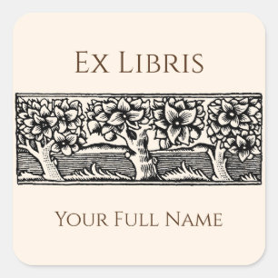 Medieval Trees Ex Libris Bookplate, Editable Square Sticker