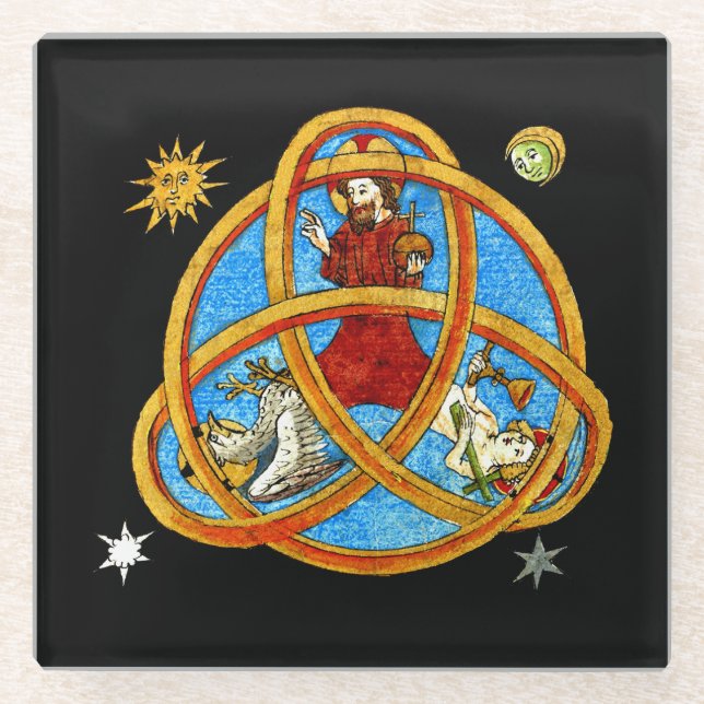 Medieval Trinity God, Jesus & Holy Spirit Glass Coaster (Front)
