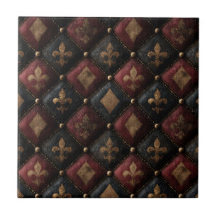 Medieval Tufted Fleur-de-Lis Harlequin Pattern (1) Ceramic Tile