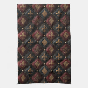 Medieval Tufted Fleur-de-Lis Harlequin Pattern (1) Kitchen Towel
