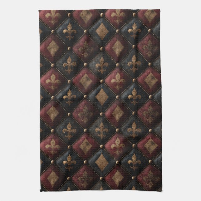 Medieval Tufted Fleur-de-Lis Harlequin Pattern (1) Kitchen Towel (Vertical)