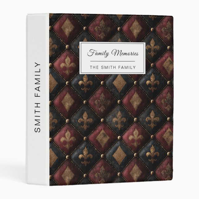 Medieval Tufted Fleur-de-Lis Harlequin Pattern (1) Mini Binder (Front/Spine)