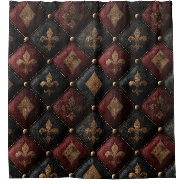 Medieval Tufted Fleur-de-Lis Harlequin Pattern (1) Shower Curtain (Front)