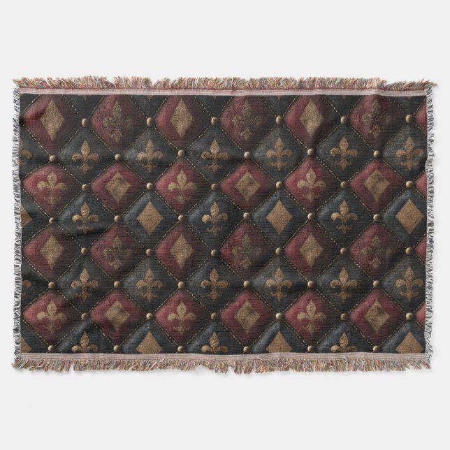 Medieval Tufted Fleur-de-Lis Harlequin Pattern (1) Throw Blanket (Front)