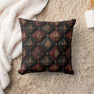 Medieval Tufted Fleur-de-Lis Harlequin Pattern (1) Throw Pillow