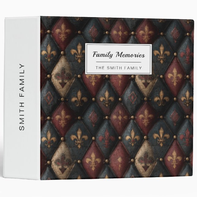 Medieval Tufted Fleur-de-Lis Harlequin Pattern (2) 3 Ring Binder (Front/Spine)