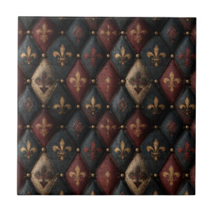 Medieval Tufted Fleur-de-Lis Harlequin Pattern (2) Ceramic Tile