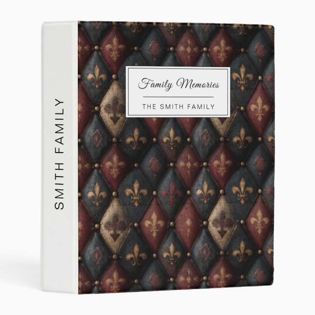 Medieval Tufted Fleur-de-Lis Harlequin Pattern (2) Mini Binder (Front/Spine)