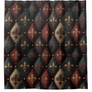 Medieval Tufted Fleur-de-Lis Harlequin Pattern (2) Shower Curtain